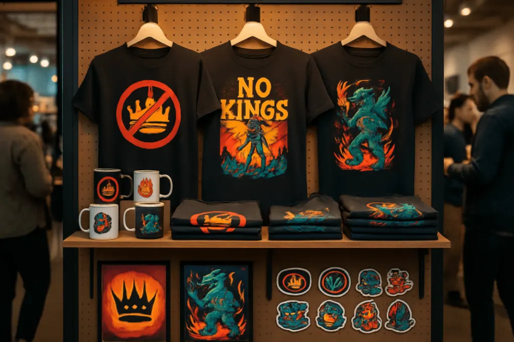 découvrez notre merchandising exclusif pour la journée 'no kings', disponible sur amazon, temu et d'autres sites de e-commerce. affichez votre soutien avec des produits uniques qui font la différence. commandez dès maintenant et faites partie du mouvement !