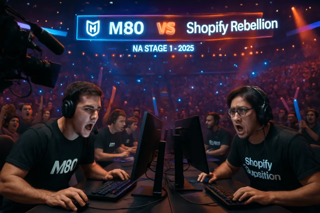 assistez à la rencontre explosive entre m80 et shopify rebellion lors de la première étape nord-américaine de 2025. un affrontement décisif qui promet des moments palpitants et des performances de haut niveau dans le monde compétitif de l'esport.