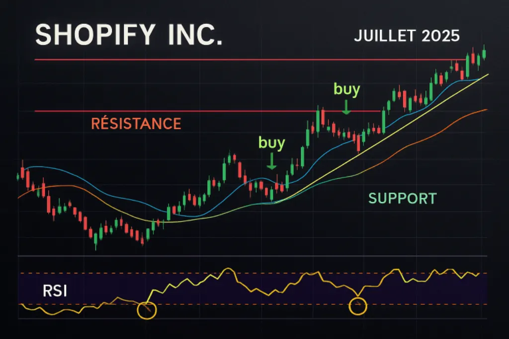 découvrez comment utiliser l'indicateur rsi pour identifier les signaux de reprise de shopify inc. analyse détaillée du graphique de juillet 2025, conseils d'entrée optimaux et stratégies d'investissement à haute précision.