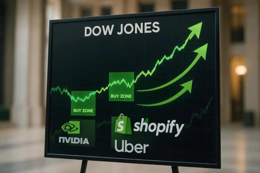 analyse des futures du dow jones avec nvidia, shopify et uber en zones d'achat. les investisseurs surveillent de près la réunion de la fed. points clés et conseils pour anticiper les mouvements du marché.